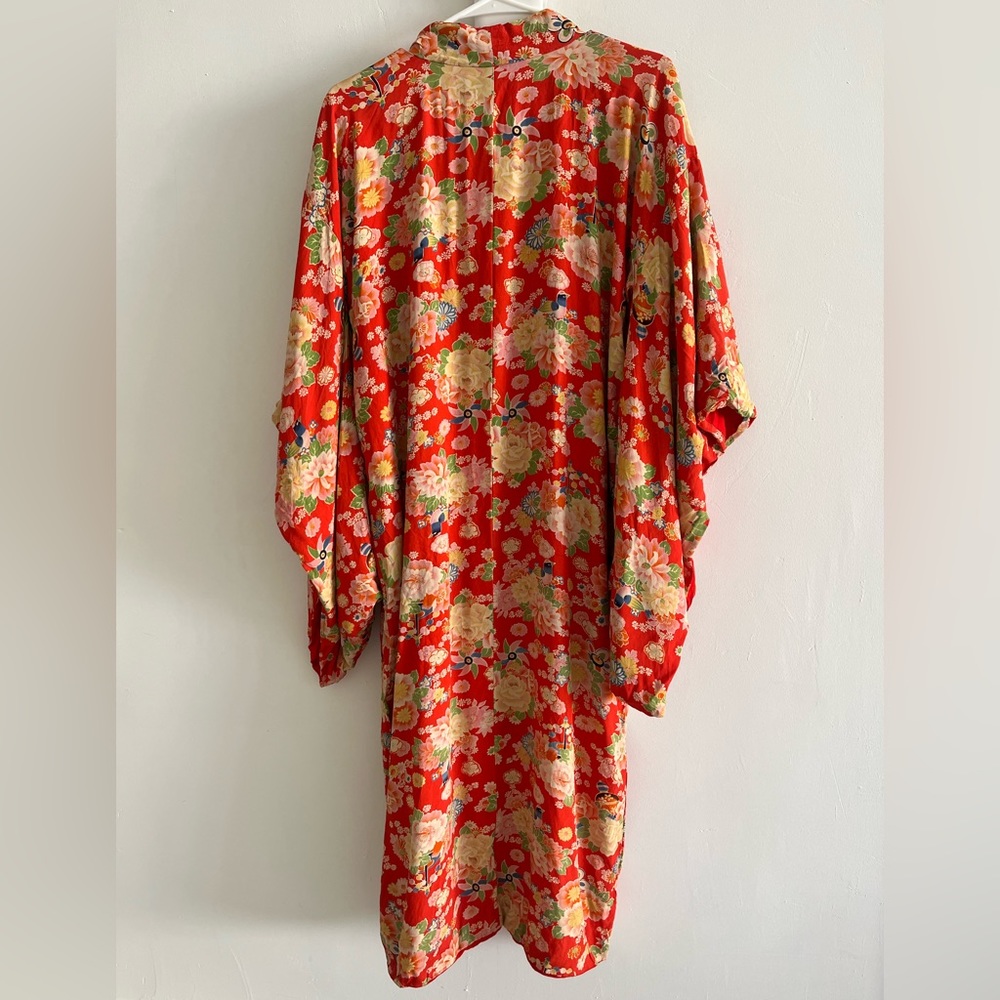 Authentic Japanese Silk Red Floral Kimono